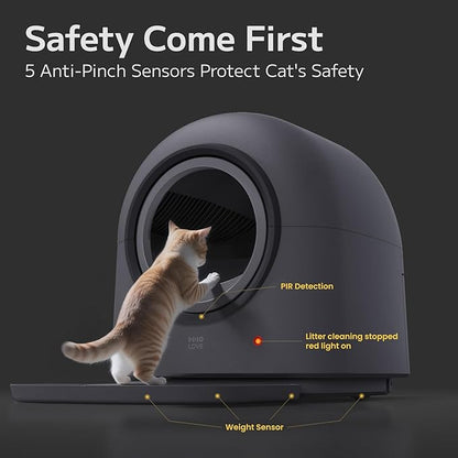 L1 Self-Cleaning Litter Box Automatic Electronic Hands-Free Smart Robot self Cleaning Litter Box - Safe Anti-Pinch,with Deodorizer and Liner and Litter Mat for Multiple Cats