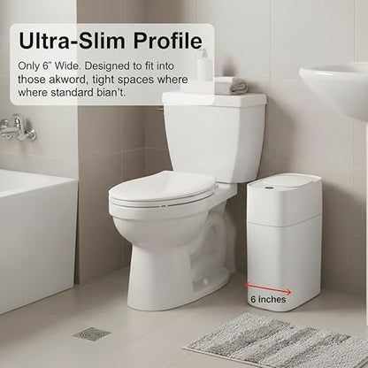 MUEE 3 Gallon Motion Senor Bathroom Trash Can with Lid, Automatic Trash Can Auto-Adsorption Touchless Garbage Can, Slim Small Trash Bin Waterproof Waste Basket for Toilet Bedroom Living Room Office RV