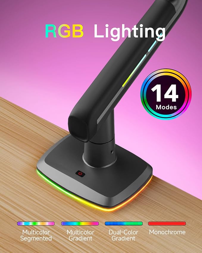 NB Gaming Monitor Arm or for 32 to 60 Inches Screen, Load up to 20 kg, VESA 75/100, RGB-Light, Heavy Duty, Multi Angle Adjustable, Premium Aluminum, Lake Blue