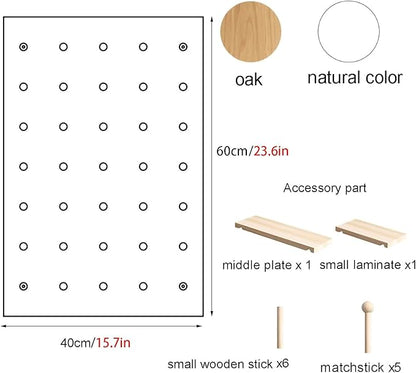 Natural Wood Wall Organizer Kit - 40x60CM Display Panel for Bedroom, Office, Study, Bathroom - Versatile Wall-Mounted Storage Solution