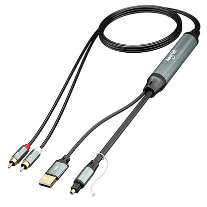 Adoreen Unidirectional 2 RCA Input to SPDIF/Toslink Output Optical Adapter Cable 10 Ft, Analog to Digital Audio Converter, 48Khz/96Khz for Turntable CD DVD to Soundbar TV Home Theater System