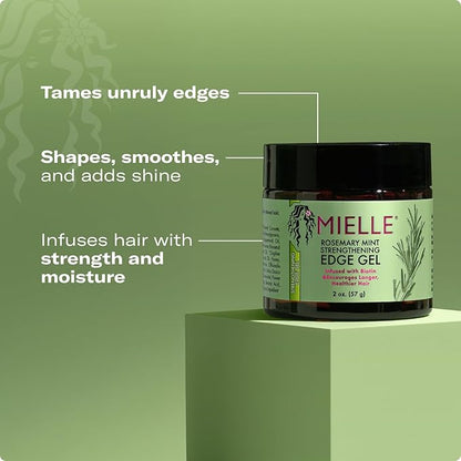 Mielle Organics Rosemary & Mint Edge Control Gel - Strong Hold Hair & Edge Gel for Women & Men - Infused with Biotin, Coconut & Babassu Oil to Encourage Longer, Healthier Hair (2 Fl Oz)