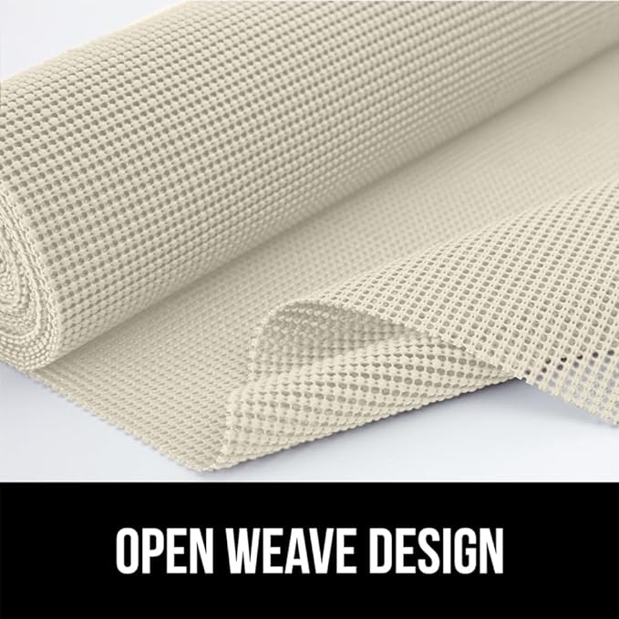 GORILLA GRIP powerGRIP Drawer Shelf and Cabinet Liner, Thick Strong Hold, Non-Adhesive Liners Protect Kitchen Cabinets and Cupboard, Bathroom Drawers, Easy Install, Breathable Mat, 12" x30', Cream