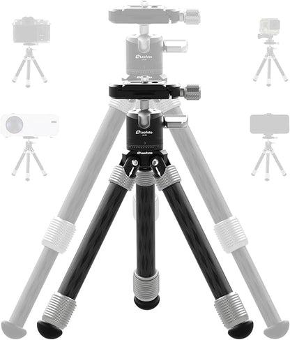 LEOFOTO Carbon Fiber Mini Table Tripod with Ball Head for Camera, Lightweight Desktop Tripod with Base, 1/4" Arca QR Plate for Phone Adaptor/Projector, Max Height 10.43", Max Load 11LB, MT-02C Plus