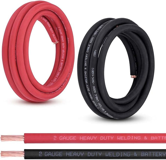 Shirbly 2 Gauge Battery Cable, 10FT Red + 10FT Black 2 AWG Pure Copper Wire Welding Cable, for Automotive, Battery, Solar and Generator, Standard USA OFC Wire