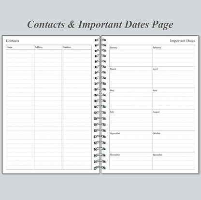 Daily Planner Undated - A5 To Do List Notebook Hourly Schedules, Spiral Appointment Planner for Women and Men, PVC Hardcover, Inner Pocket, Elastic Closure, 5.8" x 8.3", Grey