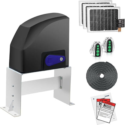 TOPENS DKC500S Solar Sliding Gate Opener Chain Drive Automatic Gate Motor for Heavy Driveway Slide Gates Up to 1300 Pounds, Electric Gate Operator Battery Powered with Solar Panel Remote Control Kit