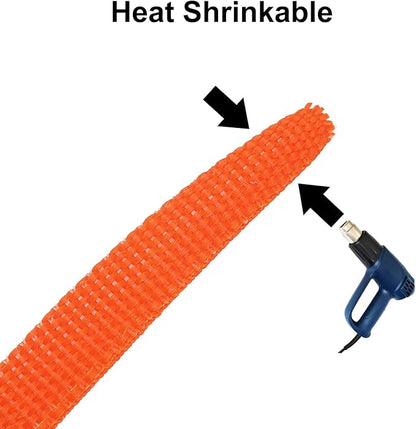 MECCANIXITY Braided Cable Sleeves Heat Shrinkable Fabric Sleeving, 7/8" 10ft Orange 2:1 Ratio Heat Shrinkable Cord Protector for Harness Cable, Network Cable Protection, Cable Management