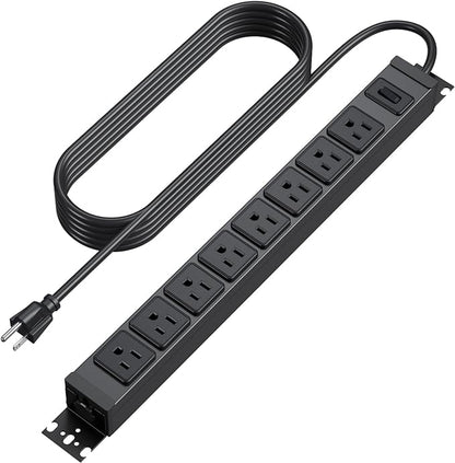 HHSOET Metal 360° Rotating Mountable Power Strip, 8 Outlet Gaming Table Mounted Long Power Strip, Heavy Duty Wall Mount Surge Protector with Switch, 15A 125V 1875W, 3ft Power Cord.(Black)