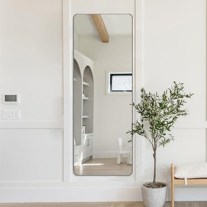 ANDY STAR 18" x 48" Full Length Wall Mirror, Large Brushed Nickel Mirror for Bathroom, Rounded Corner Rectangle Body Mirror for Floor and Leaning