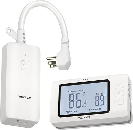 DIGITEN Wireless Thermostat Outlet Temperature Controlled Outlet with Power Cord for Heating and Cooling, Remote Control Plug in Thermostat 1800w for Space Heater, Fan, AC