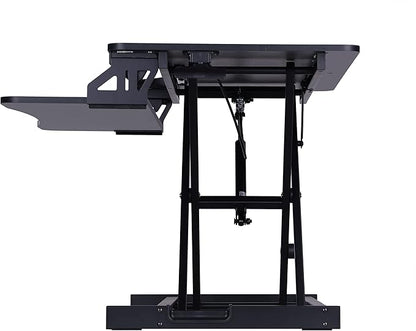 Rocelco Standing Desk Converter 31.5 Inch Sit Stand Up Dual Monitor Tabletop Riser with Tablet Mount, Height Adjustable Home Office Workstation - Deep Keyboard Tray for Laptop Mouse - Black (R VADRB)