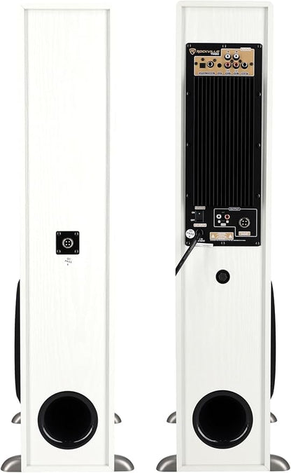 Rockville TM80W Powered Home Theater Tower Speaker System, White, 800W, 8" Subwoofers, Bluetooth, USB/SD Playback, FM Radio, Remote Control, Karaoke Ready, Perfect for Home Entertainment