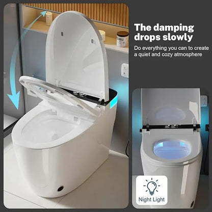 Smart Toilet with Elongated Heated Seat, Auto Flush, Manual Soft-Close Seat & Lid, Night Light, Electric Tankless Toilets with Dual Flush 0.8/1 GPF, MAP 1000g