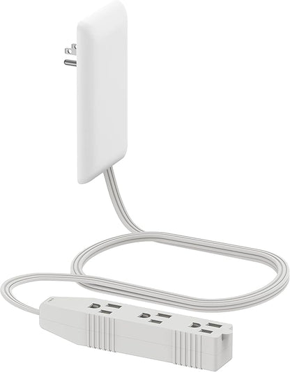 LIDER Flat-Face Outlet Extender with 3 Receptacles, Ultra-Thin Wall Plate Plug with Cord Extender and 3-Outlet Power Strip, 3ft Cord, LWE3-315-W, ETL-Listed, White