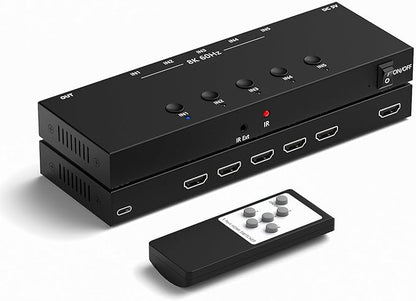 Y.D.F 8K@60Hz HDMI Switcher 5 in 1 Out Aluminum Support 4K@120Hz HDR10+ HDCP 2.3 CEC HDMI 2.1 Switch Splitter Compatible with PS5/4 Xbox X/S Nintendo Switch/OLED Roku Apple TV Fire Stick UHD TV