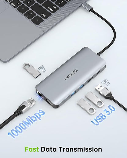 USB C Laptop Docking Station Dual Monitor HDMI for Dell HP 11 in 1 Type USB C Hub Triple Display Multiport Adapter Dongle to 2 HDMI 4K Ethernet 4 USB PD SD TF VGA for MacBook Lenovo Surface