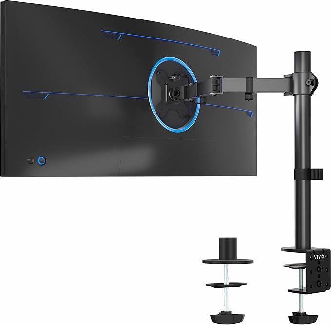 VIVO Single 13 to 38 inch Ultrawide Monitor Arm Desk Mount, Regular Screens up to 32 inches, 22 lbs capacity, Fully Adjustable Stand with C-Clamp and Grommet Base, Black, STAND-V001