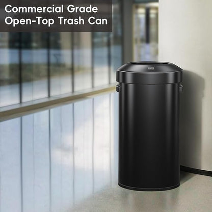 EKO Urban 24 Gallon Round Black Stainless Steel Open Top Waste Bin, Tall Commercial Trash Can for Indoor/Outdoor, Extra Large Metal Garbage Bin for Office, Restaurant, Restroom, 90L