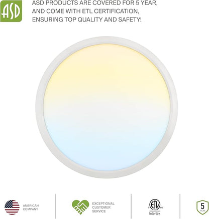 ASD LED 15" Round Flush Mount Ceiling Light Fixture, Low Profile Surface Lighting | 5CCT, Dimmable, Ultra-Thin, ETL Listed | 28W 2300LM 2700-6000K 100-277V | Kitchen, Bedroom, Hallway Lamp | White