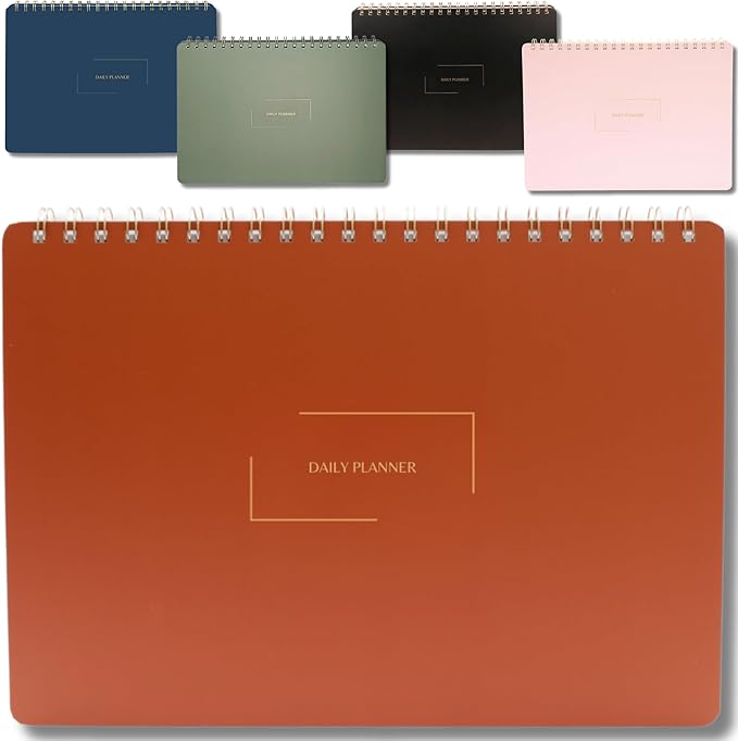 | Durable & Sleek | Undated Daily and Weekly Planner | 8.25" x 11.75" | To Do List Notebook for Work | Simple Design | Multiple Layouts | Planner and Notebook in One (Rust, Daily Planner - Landscape)