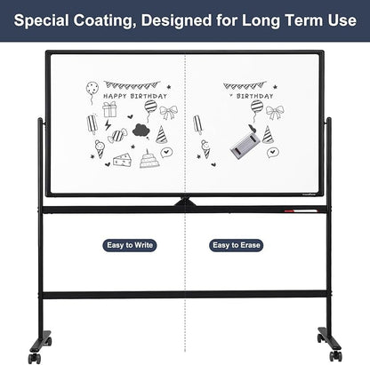 Dry Erase Whiteboard Easel on Wheels - TANKEE 70" x 36" Large Double Sided Mobile Whiteboard, Reversible Magnetic Rolling White Board for Home Office Classroom, Flip Chart Holders and Paper Pad