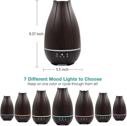 HealthSmart Essential Oil Diffuser, Cool Mist Humidifier and Aromatherapy Diffuser with 500ML Tank Ideal for Large Rooms, Adjustable Timer, Mist Mode and 7 LED Light Colors, Brown (Pack of 2)