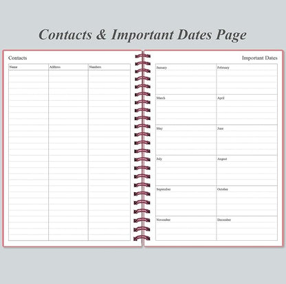 Daily Planner Undated - A5 To Do List Notebook Hourly Schedules, Spiral Appointment Planner for Women and Men, PVC Hardcover, Inner Pocket, Elastic Closure, 5.8" x 8.3", Pink
