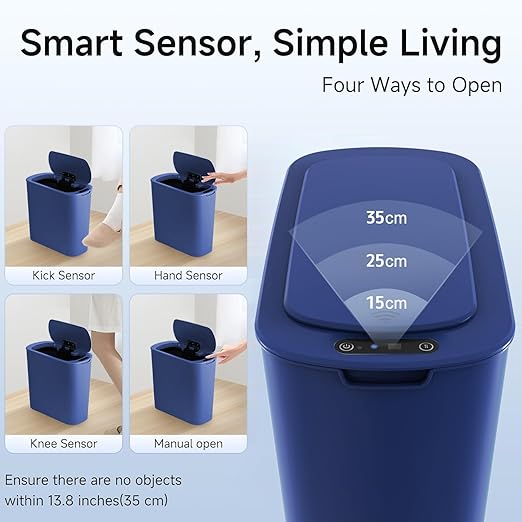 TIPGO 5 Gallon Motion Senor Bathroom Trash Can with Lid, Automatic Garbage Can Touchless, Smart Plastic Waste Basket for Narrow Spaces, Bathroom, Office, Bedroom, Living Room (Blue)