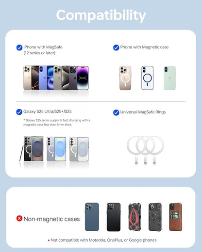 10,000mAh for MagSafe Power Bank Ultra Slim, Magnetic Wireless Charger with USB-C Cable, Fast Charging Portable Battery for iPhone 17 Pro Max/17 Pro/Air/16/15/14/13, Blue