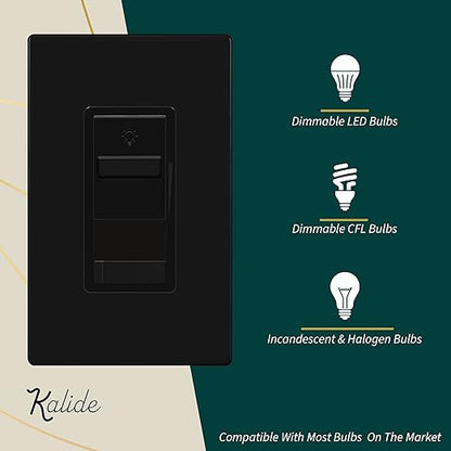 TOPGREENER Digital Dimmer Light Switch for 200W Dimmable LED/CFL Lights, Single Pole/3-Way LED Slide Dimmer Light Switch, Neutral Wire Not Required, UL Listed, TGSDS3-BK, Black, 1 Pack