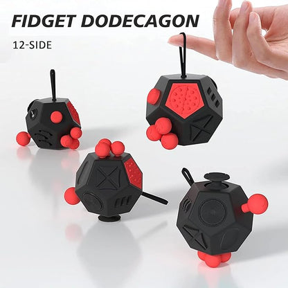 Fidget Dodecagon –12-Side Fidget Toys Cube Relieves Stress and Anxiety Anti Depression Travel Toy Christmas Stocking Stuffers Gifts for Children and Adults (A4 Black red)