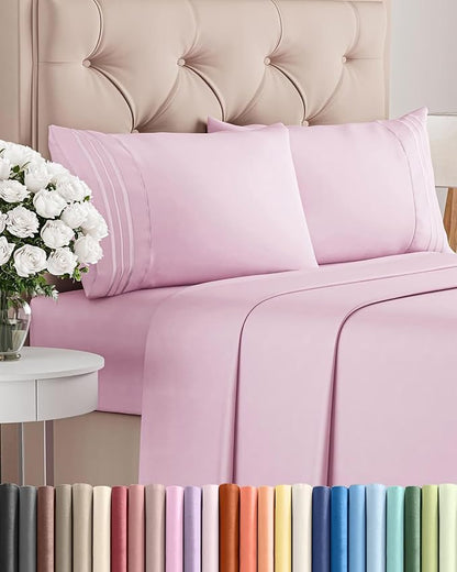 Queen Size 4 Piece Sheet Set - Comfy Breathable & Cooling Bed Sheets Set - Hotel Luxury Bedding for Women, Men, Kids, Teens, Boys & Girls - Deep Pockets, Soft and Wrinkle Free - Oeko-Tex - Light Pink