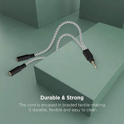 DUKABEL Headphone Stereo Splitter Cable, 3.5mm Dual Headphone Jack Splitter Connector for Headphones Earphones Speakers (Zebra White)