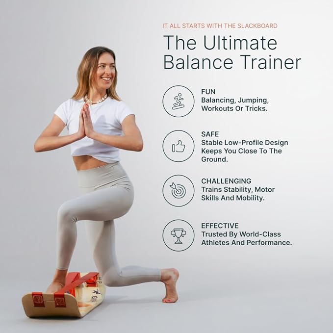 GIBBON SlackBoard - GiBoard Balance Board - Gift for Kids & Adults - 1 & 2 Line Options - Slackline Balance Trainer for Core Workouts, Standing Desk Exercise, Home Gym, Yoga & More