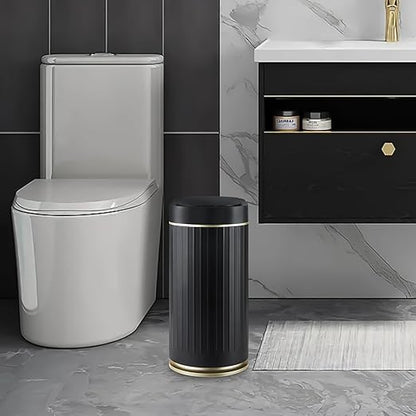 Bathroom Sensor Trash Can with Lid Automatic 2 Gallon Small Sensor Garbage Bin, 7.5 Liter Motion Sensor Smart Rubbish Bin Bathroom Decor, Slim Waterproof Plastic Garbage Can, Black Gold