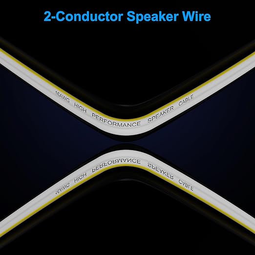 Mygatti 14AWG Speaker Wire 25 FT, 14/2 Gauge Audio Speaker Wire, for Car Speakers Stereo, Home Theater, Automotive Wire, White Jacket with Yellow Polarity Marker, CCA, 2 Conductors Electrical Wire
