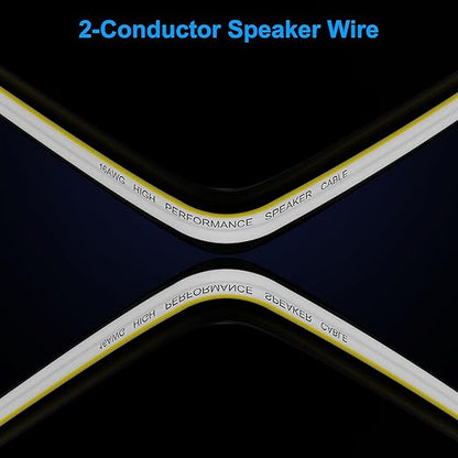 Mygatti 14AWG Speaker Wire 25 FT, 14/2 Gauge Audio Speaker Wire, for Car Speakers Stereo, Home Theater, Automotive Wire, White Jacket with Yellow Polarity Marker, CCA, 2 Conductors Electrical Wire