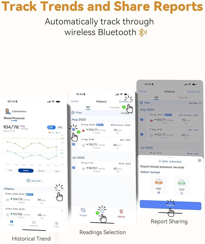 Checkme Bluetooth Blood Pressure Monitor for Home Use, Upper Arm Blood Pressure Machine with Wireless Large BP Cuff, Portable Digital BP Monitor, Reports for iOS & Android