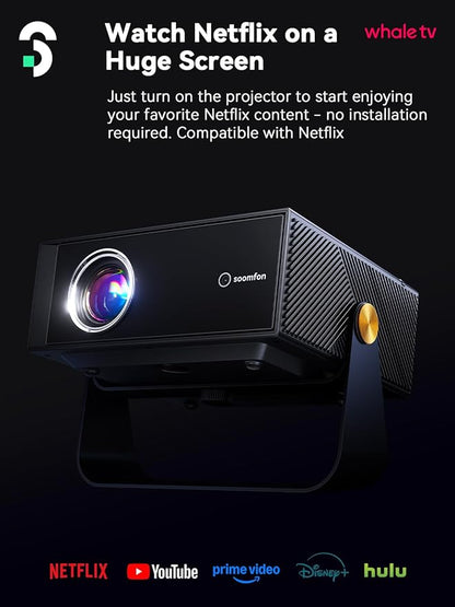 SOOMFON SK3 Smart Projector with WiFi and Bluetooth 1080P Native HDR10 - Portable Outdoor Movie Mini Projector with Stand Auto Focus & Keystone, Zoom for Home/Bedroom Compatible with Netflix