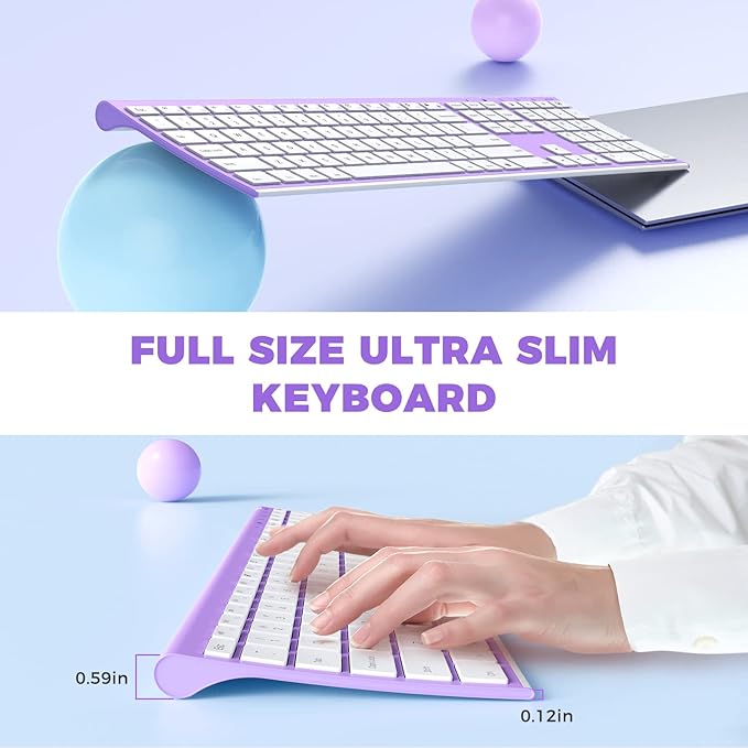 Wireless Keyboard and Mouse, Vssoplor 2.4GHz Rechargeable Compact Quiet Full-Size Keyboard and Mouse Combo with Nano USB Receiver for Windows, Laptop, PC, Notebook-Lavender Purple