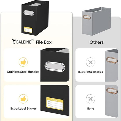 BALEINE File Organizer Box, Cardboard File Folder Organizer with Handle for Letter Size, Portable Collapsible Hanging Filing Box for Home Office Document Storage (2 Pack, Black)