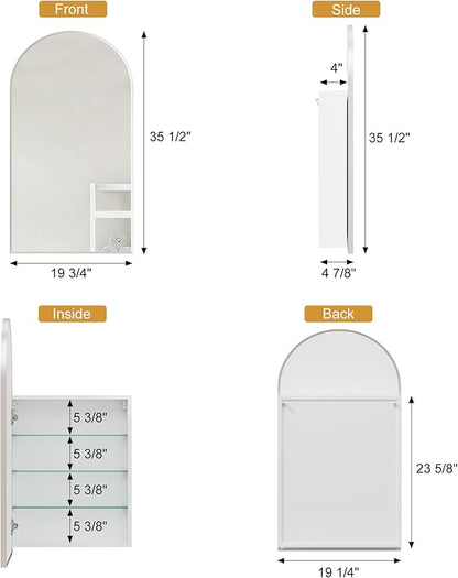 Arched Medicine Cabinets with Mirror,Medicine Cabinet for Bathroom, Arch Medicine Cabinet with Storage,Brushed Nickel Mirror Cabinet,Wall Mounted Only,20x36Inch