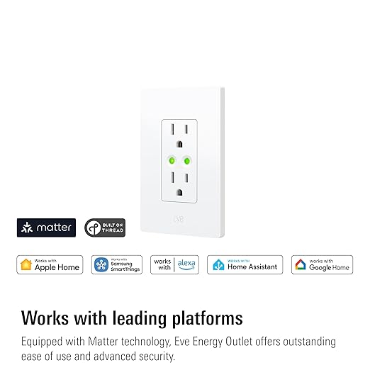 Eve Energy Outlet (Matter) 3-Pack – Smart Outlet & Power Meter, App & Voice Control, No Bridge, Thread, Works with Apple Home, Alexa, Google Home, SmartThings, 100% Privacy, Requires Thread Router