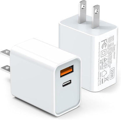 LCGENS USB C Wall Charger Block 20W, 2-Pack Dual Port PD Power Delivery Fast Type C Charging Block Plug Compatible with iPhone 11/12/13/14/15/16/17 Pro Max, XS/XR/X, Ipad Pro, Samsung Galaxy