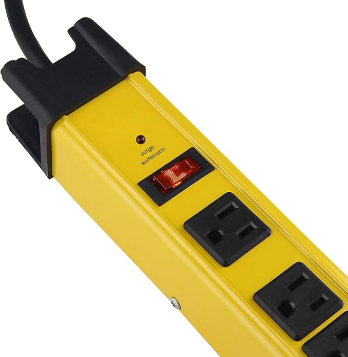 CCCEI Heavy Duty Power Strip Surge Protector with 15A, 6 Plug Industrial Shop Workshop Garden Metal Multiple Outlets, 6FT Extension Cord 1200 Joules ETL Listed, Yellow