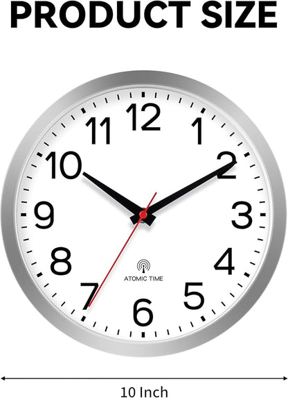 AKCISOT Atomic 10 Inch Wall Clock Analog Clocks for Indoor Kitchen, Battery Operated Clock for Bedroom Office Classroom Living Room(Silver)