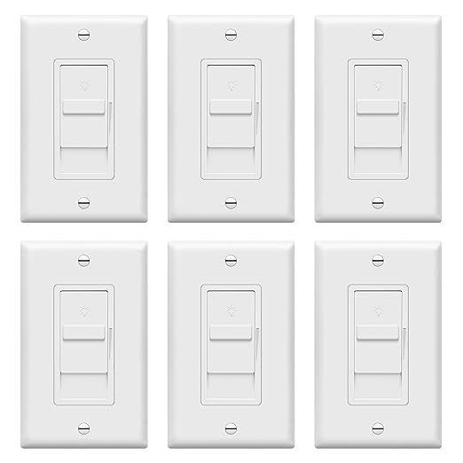TOPGREENER Digital Dimmer Light Switch for 200W Dimmable LED/CFL Lights, Single Pole Led Slide Dimmer Switch, Neutral Wire Not Required, Wall Plate Included, UL Listed, TGDS1-W-6PCS, White,6 Pack