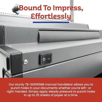 TruBind Heavy Duty Manual Coil Binding Machine with Electric Inserter | 25 Sheet Punch Capacity | Bind up to 440 Sheets | 46 Fully Disengageable Dies | 4:1 Pitch | 1-Year Warranty