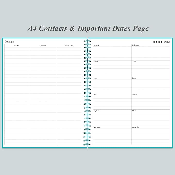 Daily Planner Undated - A4 To Do List Notebook Hourly Schedules, Spiral Appointment Planner for Women and Men,PVC Hardcover, Inner Pocket, Elastic Closure, 8.5" x 11", Teal